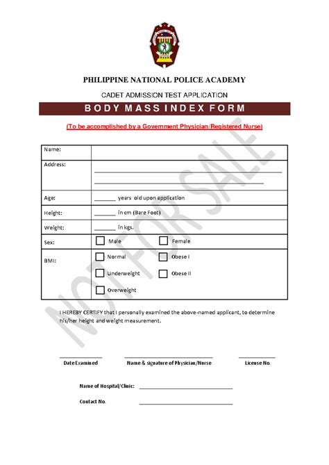 CADET ADMISSION TEST APPLICATION B O D Y M A S S I N .